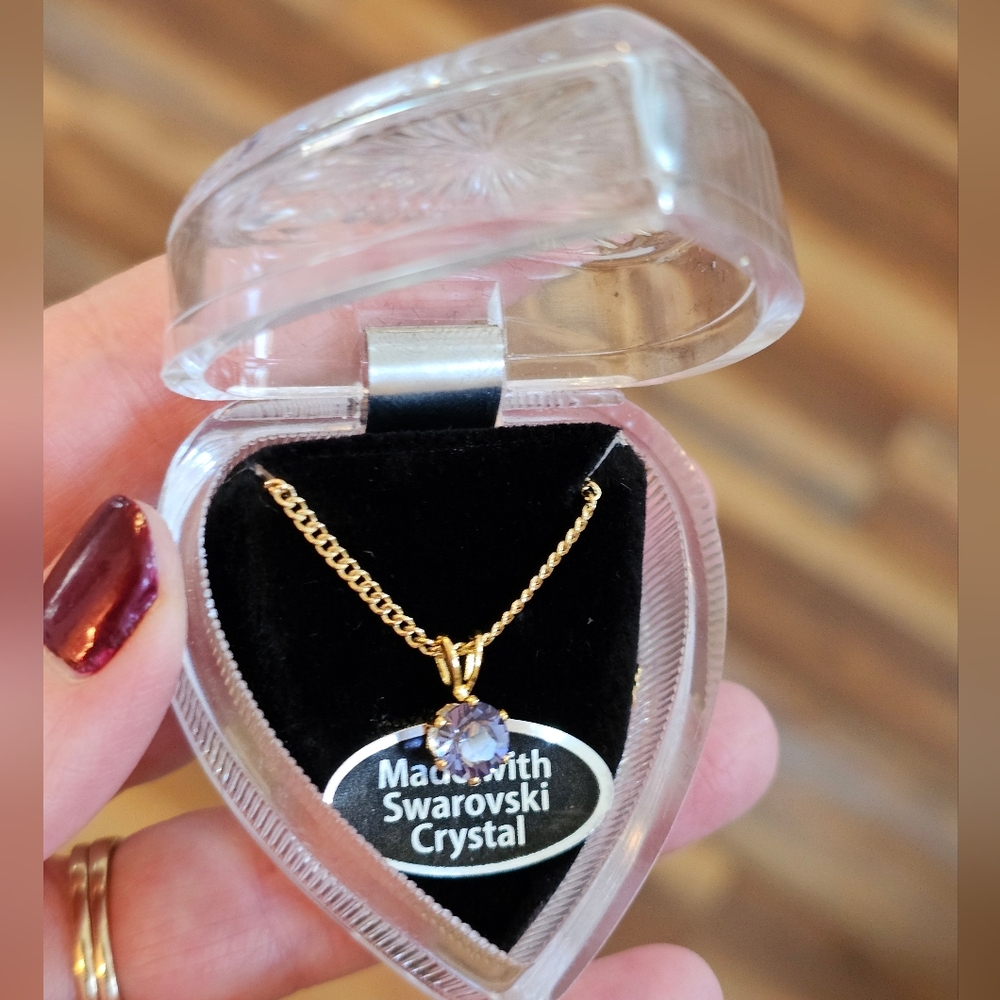 Swarovski Elements Gold Necklace with Purple Crystal